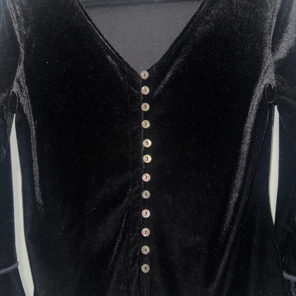 Vintage Y2K Jacqara Black Velvet Button Up Bell Sleeve Top Women's Medium - Picture 3 of 5